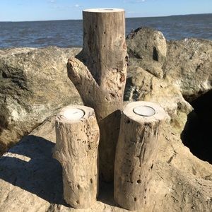 Extra Large Driftwood Candles set of 3 Tea Lights